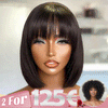 2 𝑭𝑶𝑹 €125.88🔥8"Lisse Avec Frange Bob +8"Glueless Bouclée Bob/10"Glueless Bouclée Avec Franges Bob Perruque