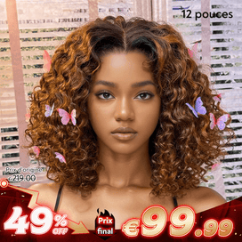 Volume Elasticité Parfaite Bob Couleur Mèches Ombre Marron/Noir Glueless 4x4 Perruque Sans Colle Bouclé
