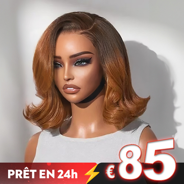 𝐏𝐫𝐞̂𝐭 𝐞𝐧 𝟐𝟒𝐡⚡Glueless Gingembre Ombre Coupe Émoussée Lisse Bob 9x6 Perruque Sans Colle