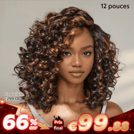 Boucles Rebondies Glueless Couleur Cuivre Highlight 7x4 Nœuds Blanchis Perruque Sans Colle