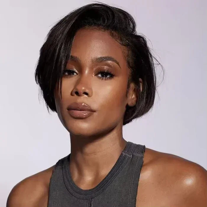𝐏𝐫𝐞̂𝐭 𝐞𝐧 𝟐𝟒𝐡⚡Montage Facile Rapide Perruque Noir Coupe Pixie 13x4 Dentelle Lisse Cheveux Humains
