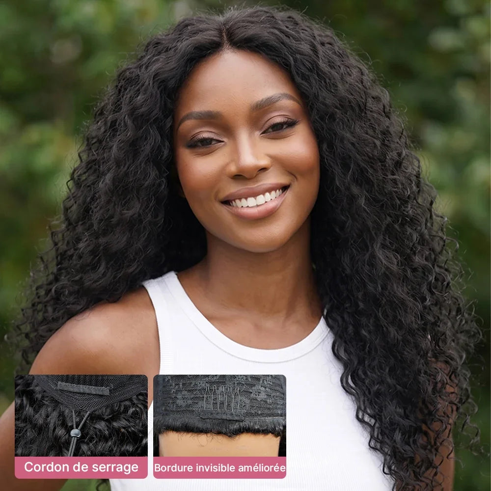 🔥4 In 1 Half Wig Water Wave Demi-Perruque À Cordon Serrage Flexi-Fit