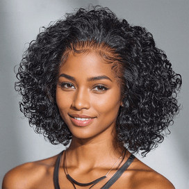 13x4 Glueless Mèches Brunes/Noir Jais Perruque Sans Colle Coupe Courte Vague Bouclée Bob