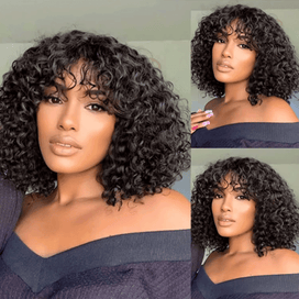 2 𝑭𝑶𝑹 €115🔥Glueless Bob Perruque Bouclée avec Frange Noir+ #4/27 /2×6 Dentelle Lisse/Ombre Brune Lisse/Boucles Rebondies/ Noir No Lace Avec Frange