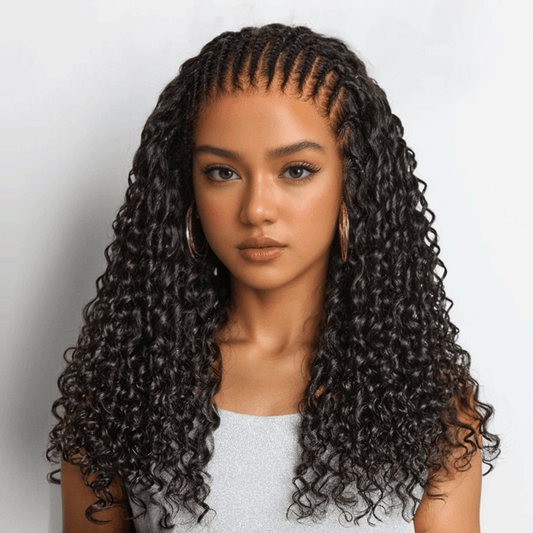 Glueless Sans Nœuds 13x4 Perruque Tresses Sans Colle Bouclée Profonde Casquette À Cordon Flexi-Fit