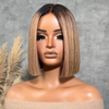 Glueless Couleur Ombré Blond Avec Des Reflets Bruns Bob Blunt 4x4 Perruque Sans Colle Lisse