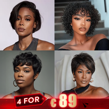4 𝑭𝑶𝑹 €89🔥Coupe Pixie 13x4 Dentelle Lisse+Pixie Cut Bouclés Avec Frange+Highlight Pixie Bob Lisse+Coupe Pixie Avec Ondulation De L'eau Perruque