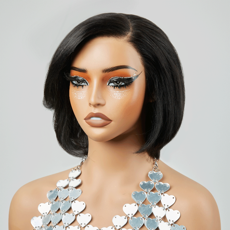 Coupe Layered Pré-tout 13x4 Glueless Couche Couleur Naturelle Bob Perruque Sans Colle Ondulé