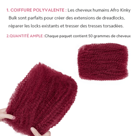 Afro Kinkys Couleur 99j Vrac Cheveux Humains Pour Extensions Dreadlocks Loc Repair Tressage