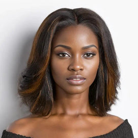 Naturelle Confortable Mèches Blondes Glueless 5x5 Perruque Bob Sans Colle Empilée Ondulé