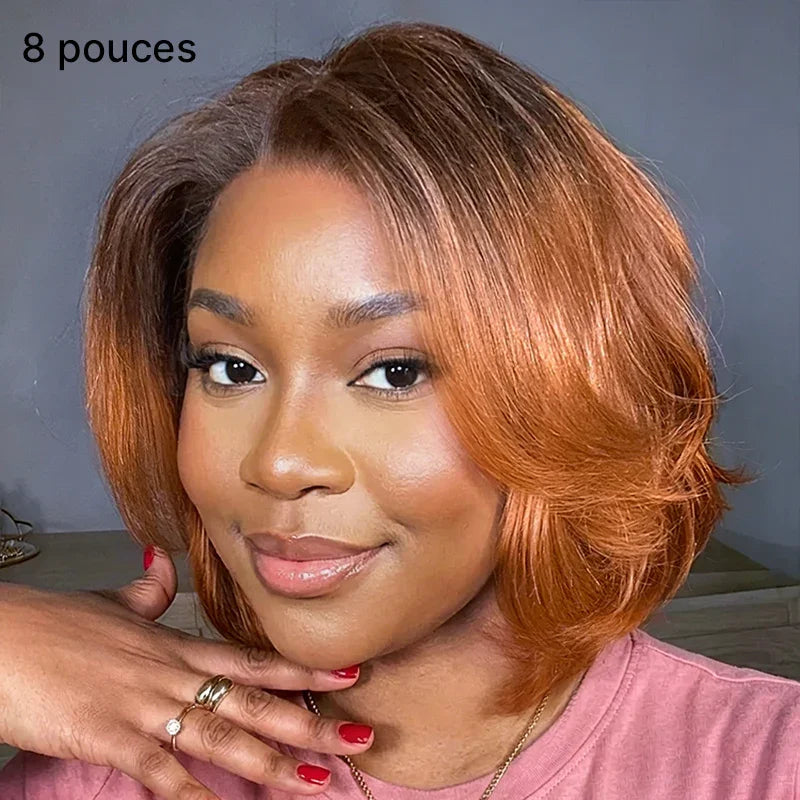 Élégance Style Boss Wig Pixie Court Ombré Ginger 9x6 Max Lace Pré-découpée & Glueless Perruque