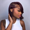 Look Chic Bob Asymétrique Violet Nuit Glueless Raie sur le Côté Perruque Lace 5x5 Sans Colle
