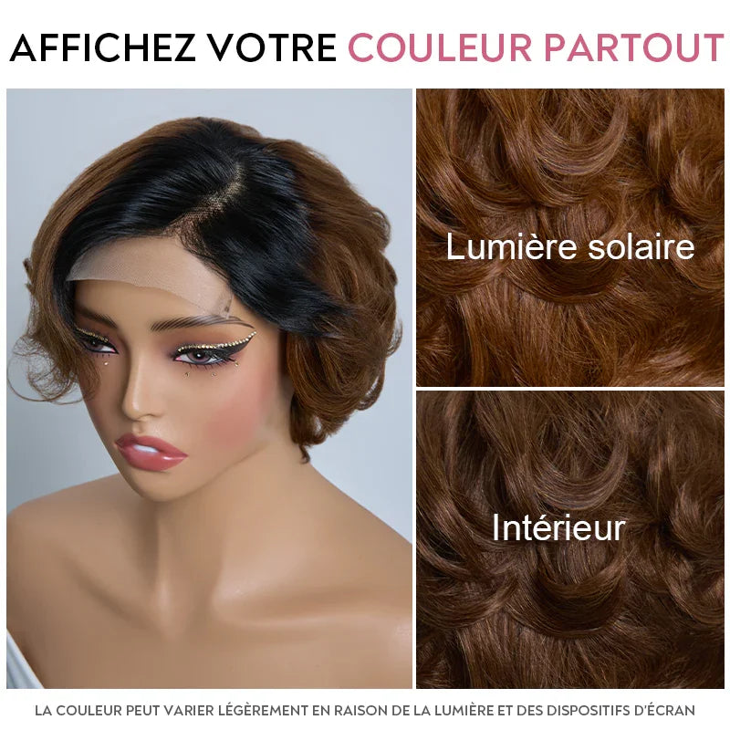 4x4 Légèrement Ondulé Raie Sur Le Côté Glueless Sans Colle Perruque Short Bob Wavy