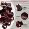 Extensions Couleur Noir Naturel et Rouge Foncé Tissage Cheveux Bruts Body Wave
