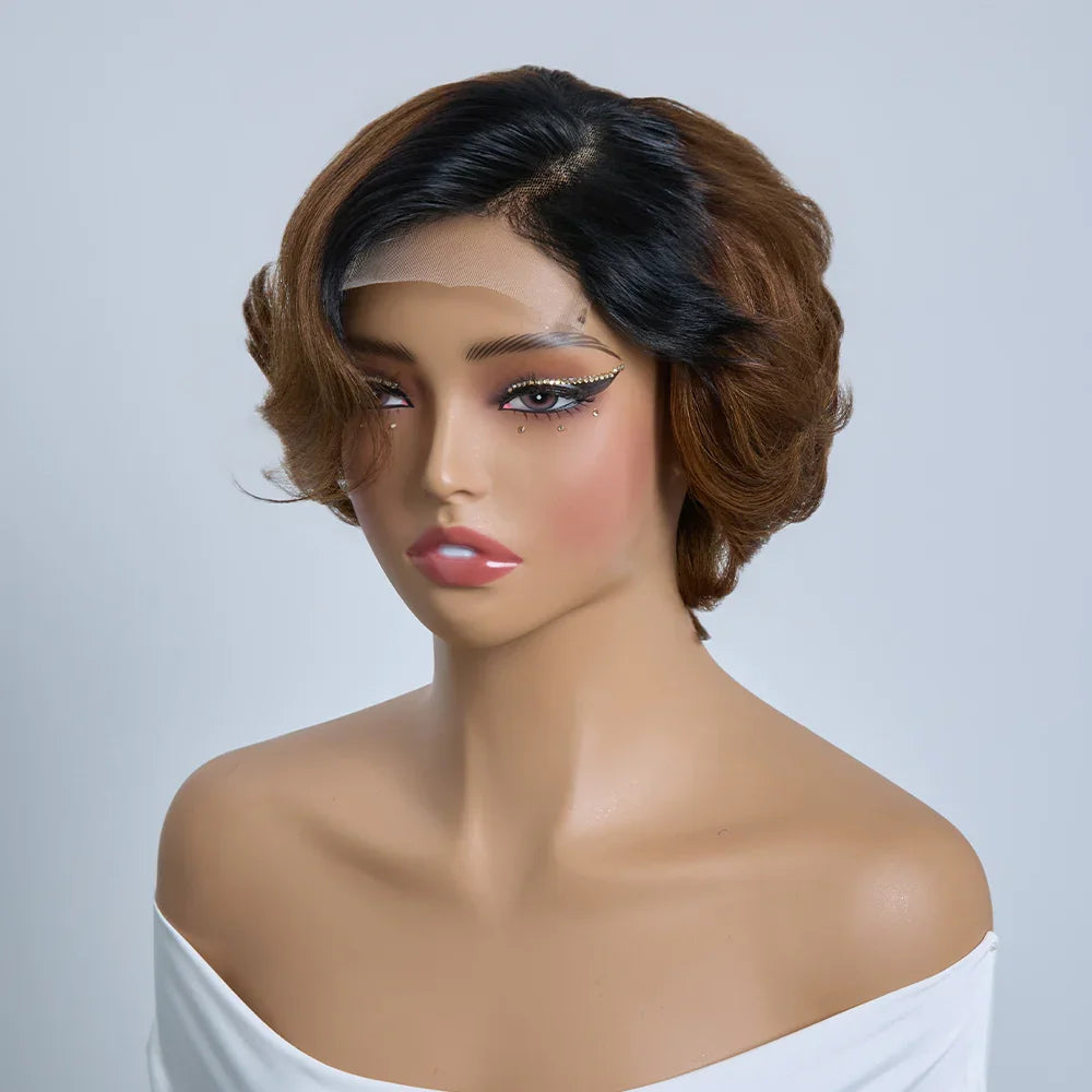 4x4 Légèrement Ondulé Raie Sur Le Côté Glueless Sans Colle Perruque Short Bob Wavy