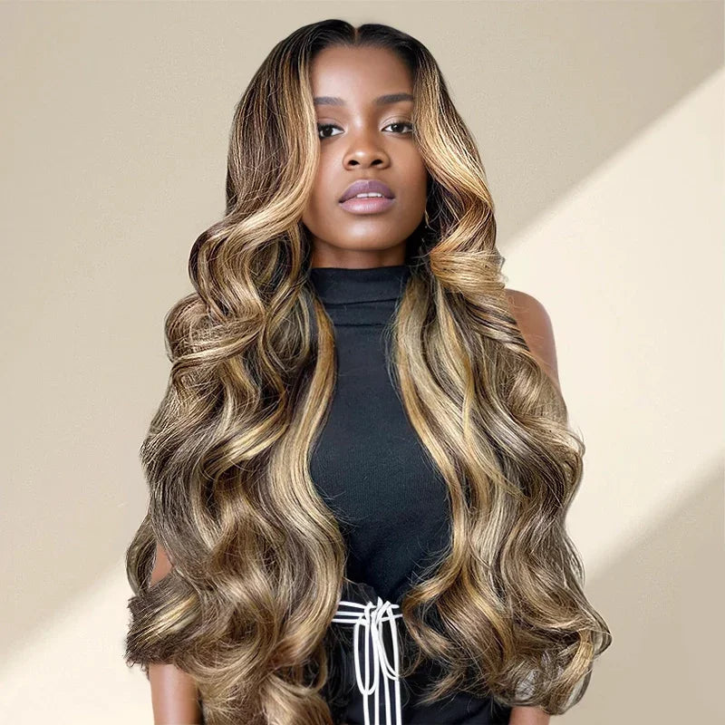 13x4 Glueless #4/27 Blonde Highlight Perruque Sans Colle Body Wave Frontal Wig