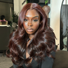 Brillante Glueless Couleur Brun Foncé Rougeâtre 13x4 Perruque Sans Colle Body Wave Casquette À Cordon Flexi-Fit