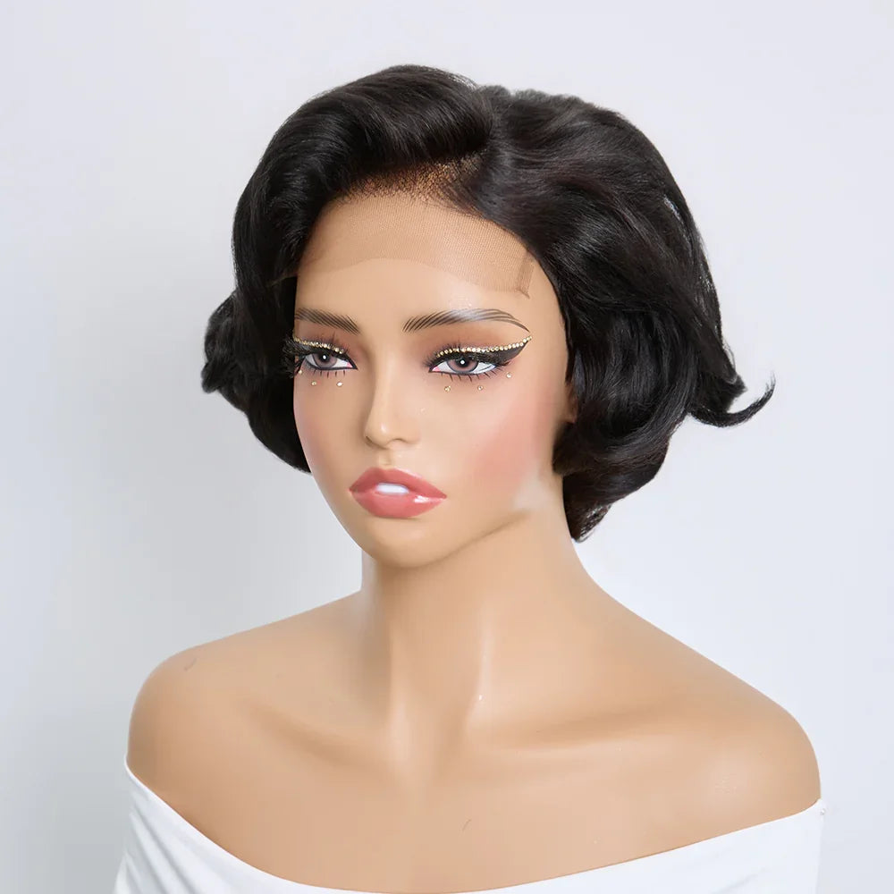 Perruque Short Bob Wavy Noir Naturel 5x5 Dentelle HD 8