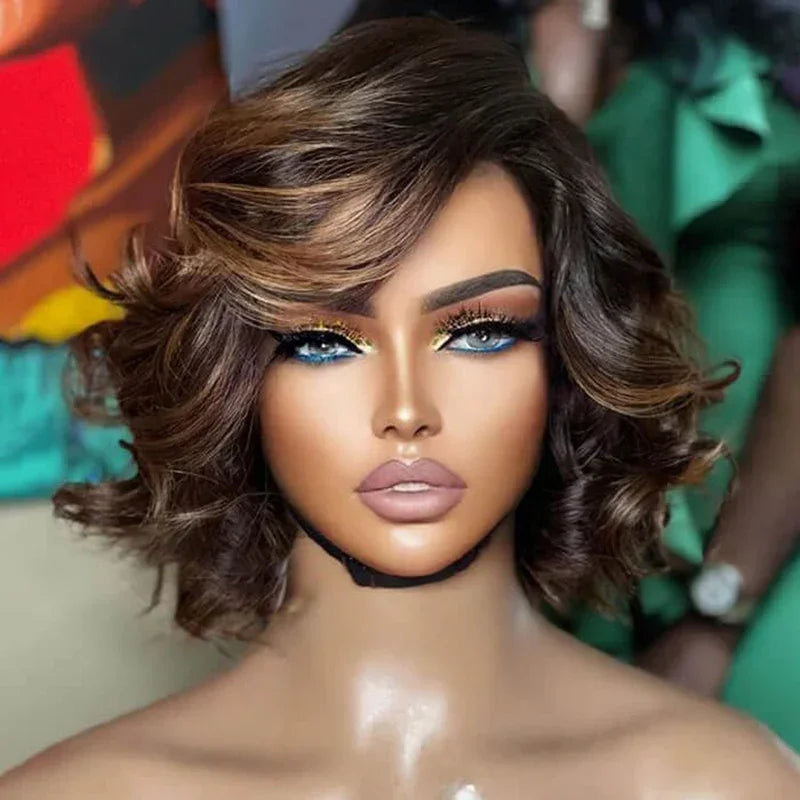 5x5 13x4 lace frontal Wig Mixed Color #4/27 Curly