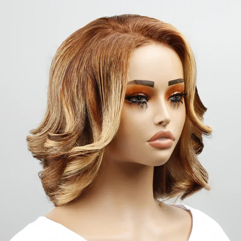 Straight Highlight Lace Front Bob Wig Human Hair 200% Density