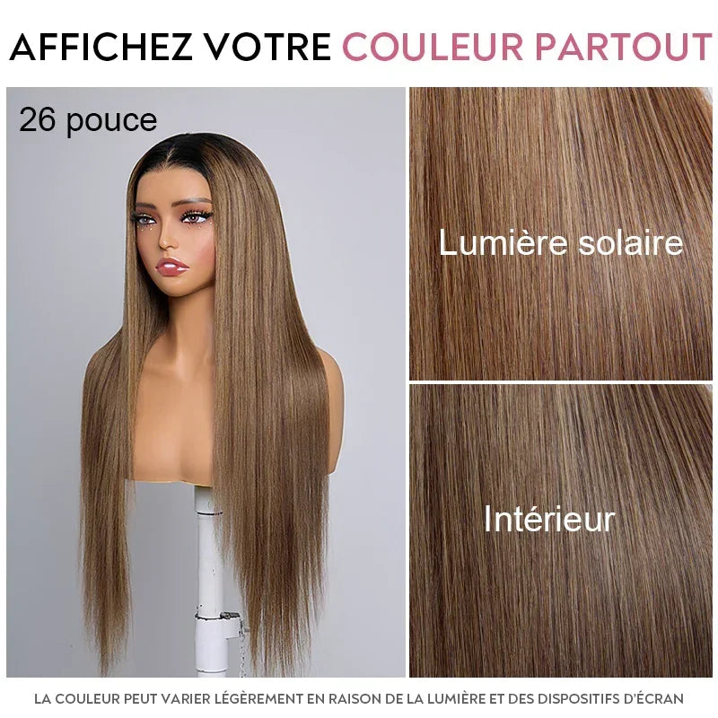 Chic Parisien Glueless 13x4 Ombre Highlight Perruque Sans Colle Lisse 250% Densité