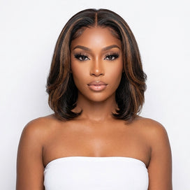 Naturelle Confortable Mèches Blondes Glueless 5x5 Perruque Bob Sans Colle Empilée Ondulé