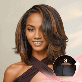 Glueless Couche Mèches Brune Highlight 7x4 Bob Perruque Sans Colle Ondulé 250% Densité