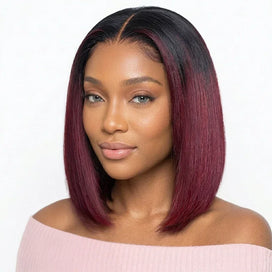 🔥𝟕𝟏% 𝐎𝐅𝐅 13x4 Glueless Couche Rouge Foncé Coupe Émoussée Bob Perruque Sans Colle Lisse