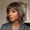𝙋𝙧𝙚́𝙘𝙤𝙢𝙢𝙖𝙣𝙙𝙚 Perruque 3x1 Bob Lisse avec Frange 100% Cheveux Humains Brun Naturel Style Élégant