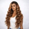 Glueless Couleur Brun Highlight Wear Go 5x5 Perruque Sans Colle Ondulé 250% Densité Bonnet Réglable