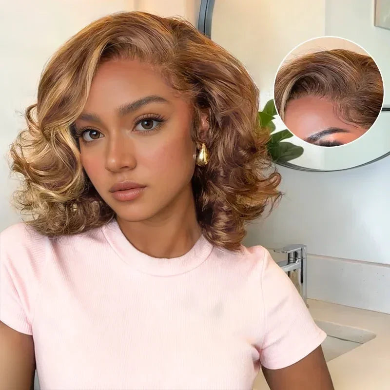 Effet Volume Instantané Glueless 5x5 Mèches Blondes Miel/Naturel Perruque Sans Colle 250% Densité
