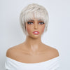 Perruque Pixie Bob Lisse Blanc Argenté Glueless Sans Colle 100% Cheveux Humains