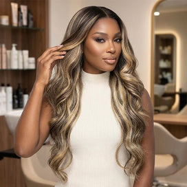 13x4 Glueless #4/27 Blonde Highlight Perruque Sans Colle Body Wave Frontal Wig