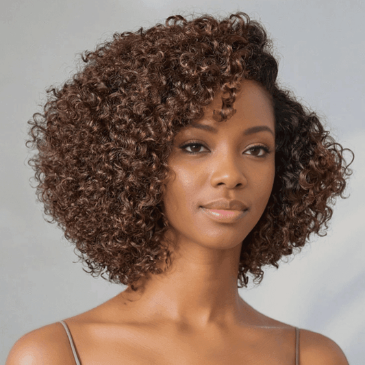 9x6 Glueless Touffu Kinky Curly Brun chocolat Bob Bouclée Perruque Sans Colle