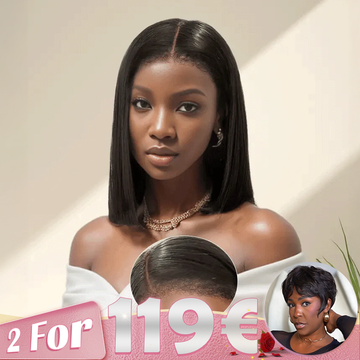 2 𝑭𝑶𝑹 €118.88🔥10" Glueless 13x4 Lisse 4C Edeges Bob+Glueless Pixie Court Perruque Sans Colle