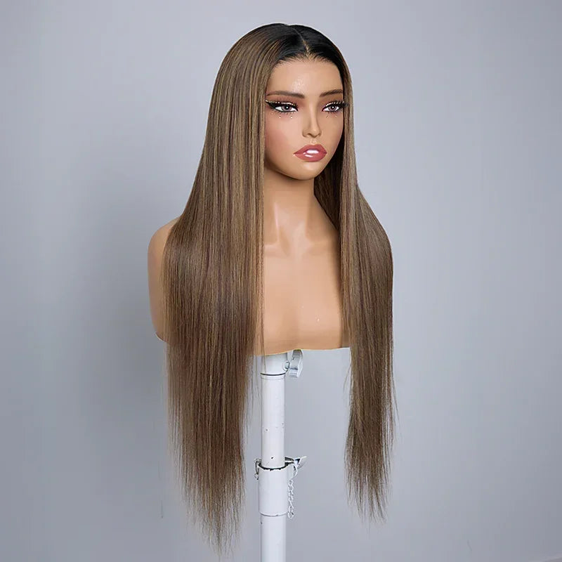 Chic Parisien Glueless 13x4 Ombre Highlight Perruque Sans Colle Lisse 250% Densité