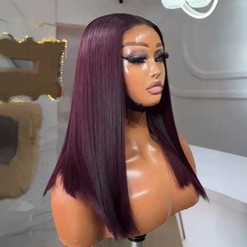 Soyeux Glueless Couleur Violet Foncé 5x5 Nœuds Blanchis Bob Perruque Sans Colle Lisse