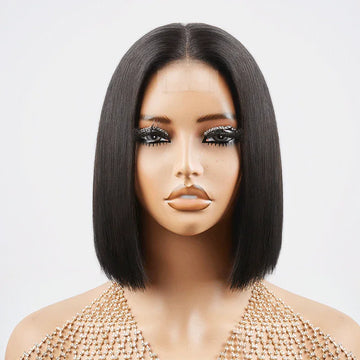 Perruque Au Carré Coupe Émoussée Soyeux Lisse Partie Profonde 2x6 Dentelle