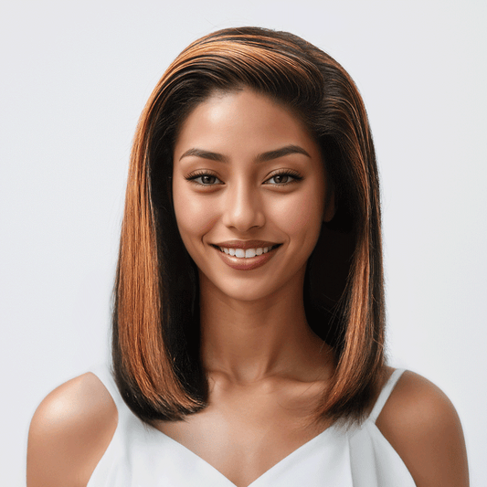 Elégant Mode Highlight Couleur 13x4 Glueless  Lisse Bob Perruque Sans Colle Casquette Maille Respirante