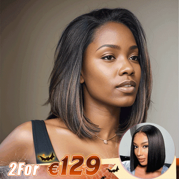 2 𝑭𝑶𝑹 €129🔥 Glueless Nœuds Pré-blanchis Highlight 5x5 Perruque Sans Colle+2x6 Dentelle Bob Perruque