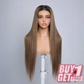 𝑩𝒖𝒚 1 𝑮𝒆𝒕 1 𝑭𝒓𝒆𝒆💥Chic Parisien Glueless 13x4 Ombre Highlight Perruque Sans Colle Lisse 250% Densité