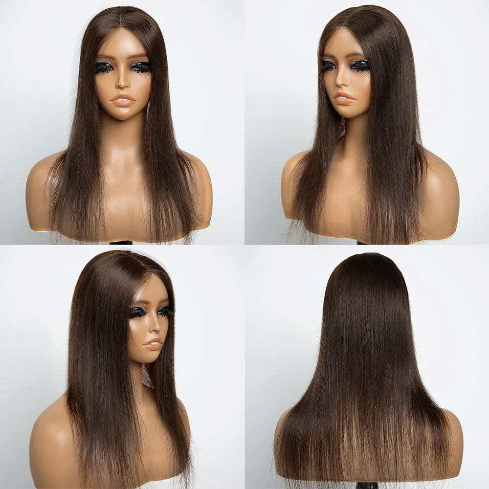 Complément Capillaire Volumateur de Cheveux Lace 5x5 6x6 avec 5 Clips Châtain Foncé Premium Hair Topper
