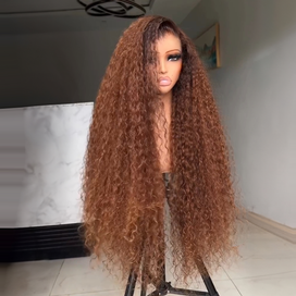 Glueless Rebondissement Bouclé Couleur Brun Cuivré Ombré 7x4 Perruque Sans Colle 300% Densité