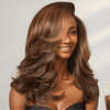 Guleless Pré-Couche Coupe Perruque 13x4 Couleur Mèches Brun Bob Sans Colle Ondulé Longueur Épaule