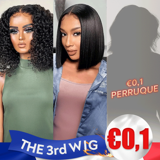 𝟑ᵉ 𝐩𝐞𝐫𝐫𝐮𝐪𝐮𝐞 𝐚̀  €𝟎,𝟏🔥Glueless Bob 4x4 Perruque Sans Coll Bouclés 10"+Lisse Naturel 2x6 Dentelle Perruque 6"