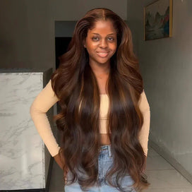 Doux Et Soyeux Glueless Couleur Highlight Burn 13x4 Perruque Sans Colle Body Wave Casquette À Cordon Flexi-Fit