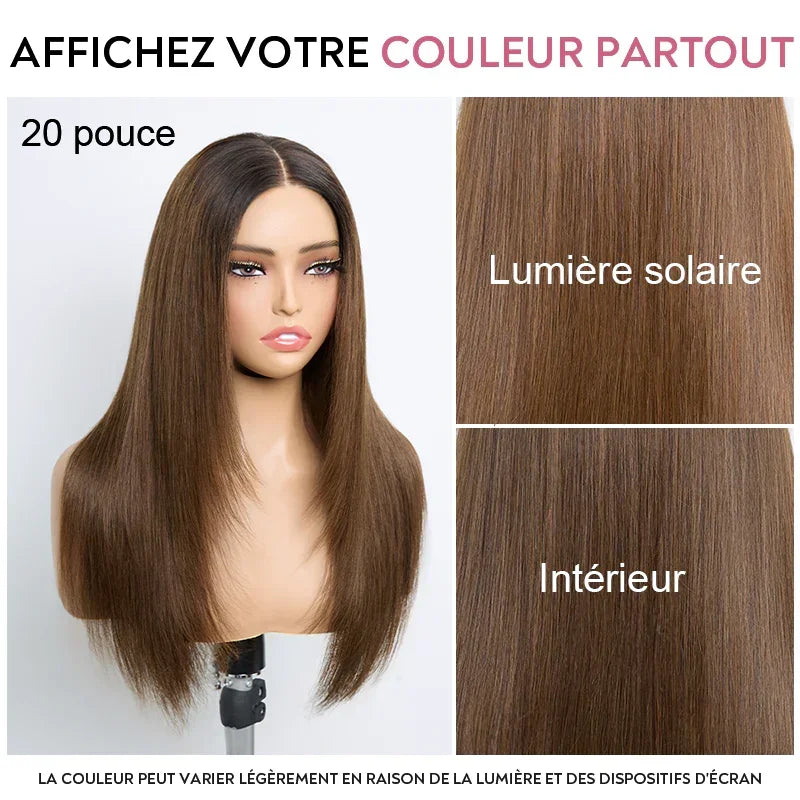Style Salon Glueless Couche Sans Nœuds Brun Ombré 4x4 Perruque Sans Colle Lisse 250% Densité