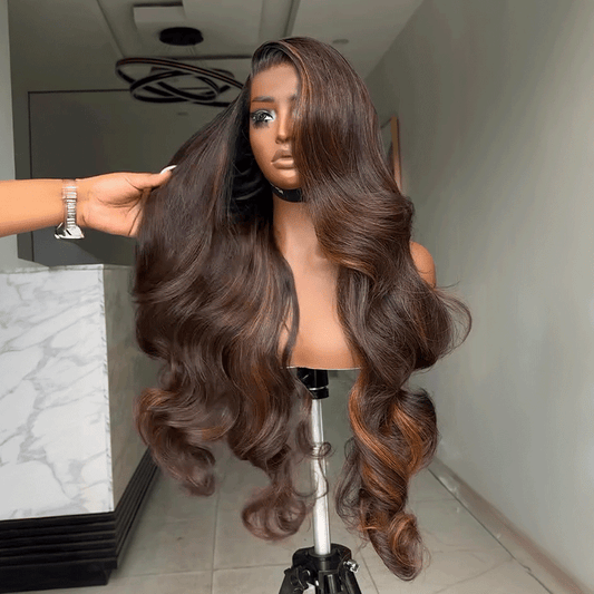 Glueless Couleur Marron Highlight 7x4 Nœuds Blanchis Capuchon Réglable Perruque Sans Colle
