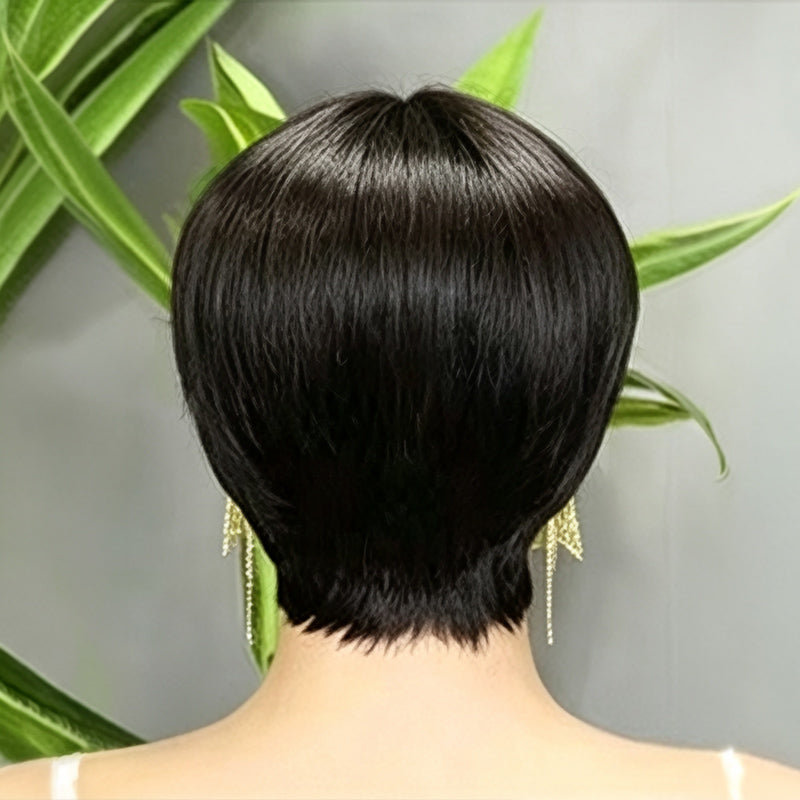 Perruque Pixie Lisse Brun Sombre Glueless Allure Chic Prête à Poser Sans Colle