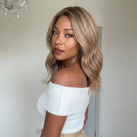 5x5 Highlight Perruque Sans Colle Ondulé Installation Instantanée Glueless Tendances Couleur Marron Foncé